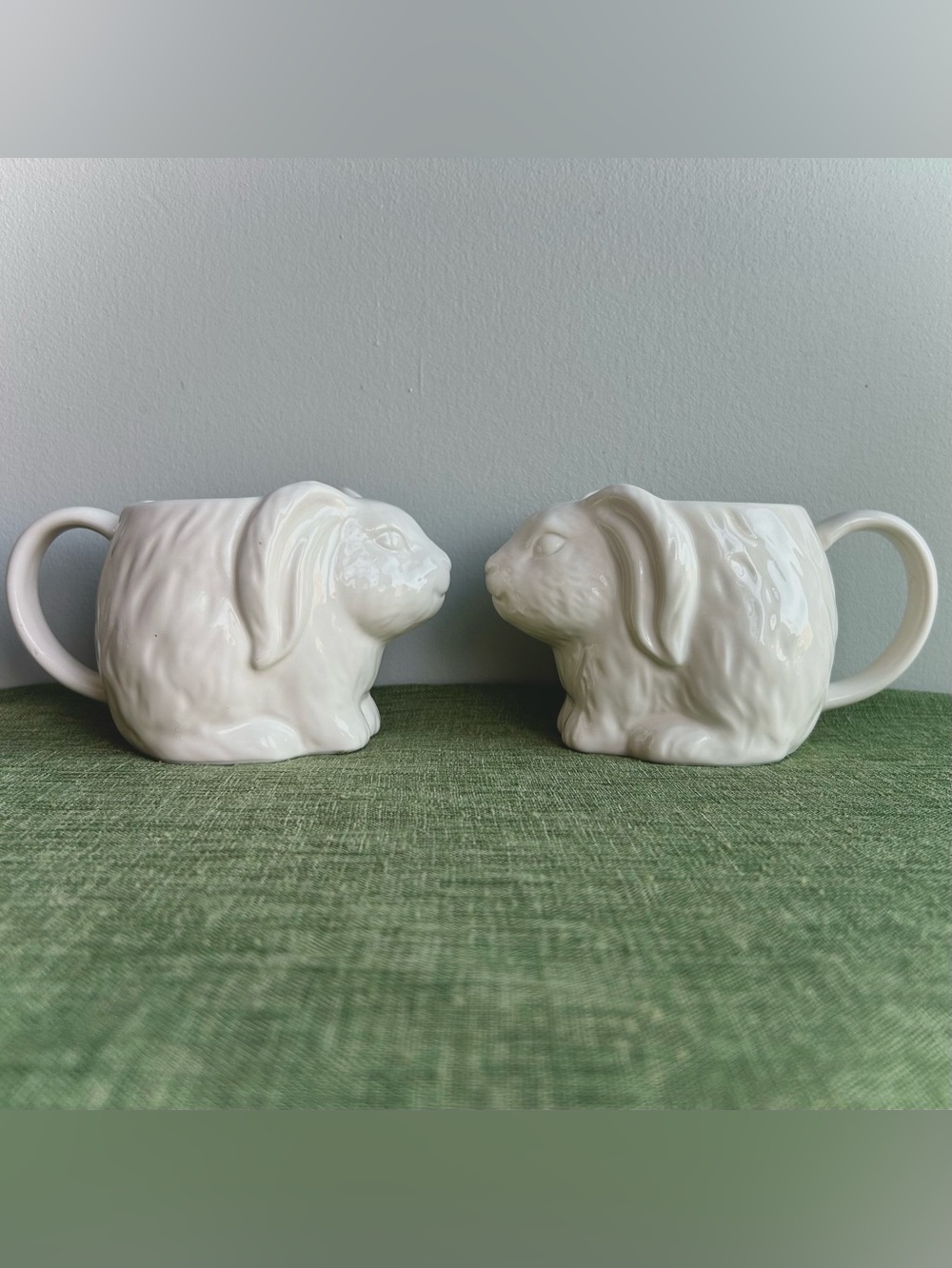 THRESHOLD set (2) bunny white ceramic mugs figural